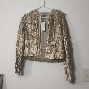 NORTH NEW YORK Women's Gold Metallic Fringe Lined Jacket Size M C164JK41